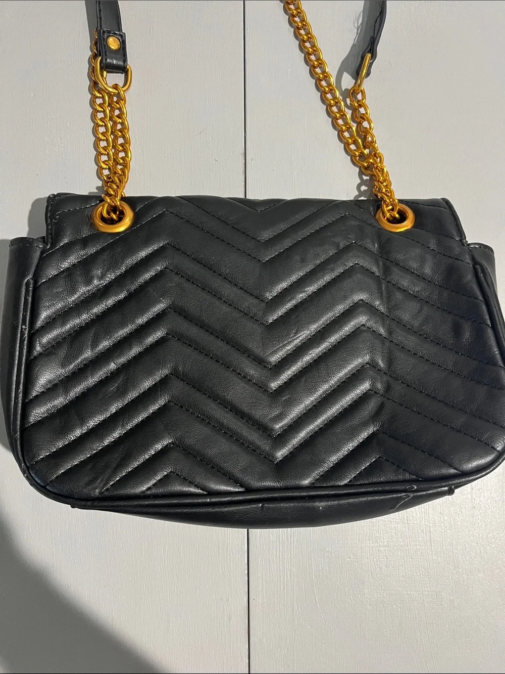 Black Quilted Chain Shoulder Bag with Gold Hardware